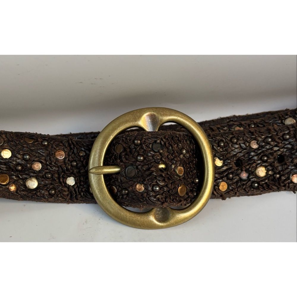 Vintage Orciani Leather Scales Studded Textured Brown Belt with Gold Accents M